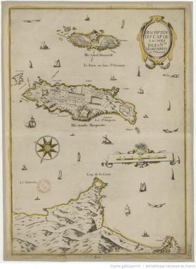 Carte des îles de Lérins face au Cap de Croix, XVIIIe siècle (Archives de Cannes) 