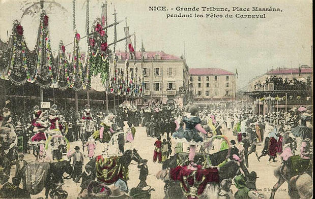 Nice, grande tribune, Place Masséna, pendant les fêtes du carnaval, 1905, carte postale © MUCEM- utilisation soumise à condition