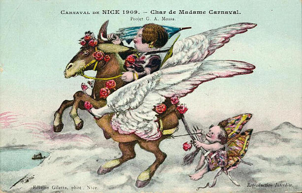 Carnaval de Nice 1909, char de Madame Carnaval, projet Gustave Adolphe Mossa, carte postale © MUCEM- utilisation soumise à condition