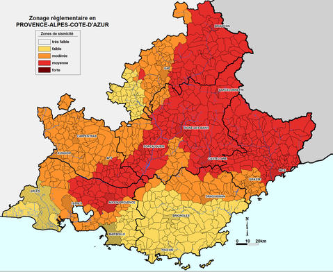 Carte régionale du zonage sismique © Ministère de l'Écologie, du Développement durable, des Transports et du Logement